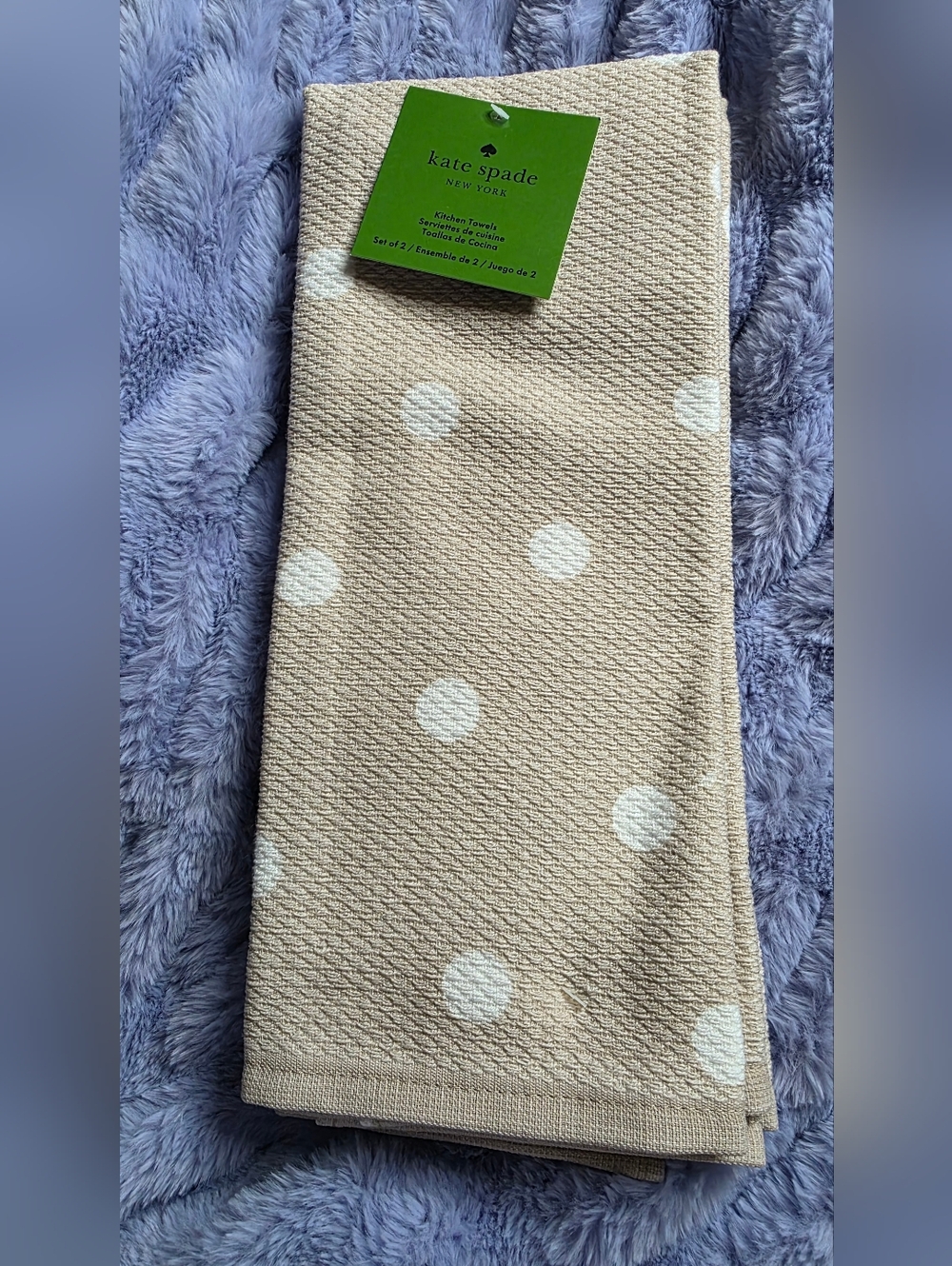 Kate Spade Beige and White Polka Dot Kitchen Towels—Set of 2